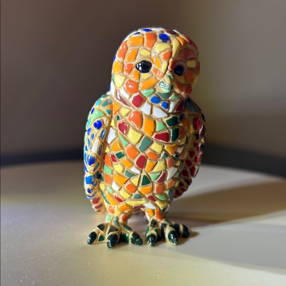 Mosaic Owl Figurine inspired by the "trencadís" mosaic technique of Antoni Gaudí